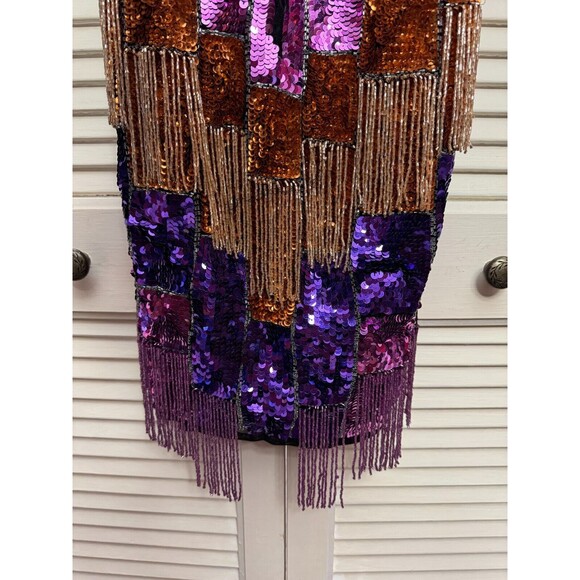 ASOS EDITION blocked chevron sequin fringe mini dress SIZE 8 - Picture 3 of 12